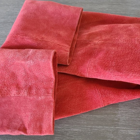 3B West Womens Fringed Leather Jacket Red Suede Open Front Size Large *read - Picture 11 of 12